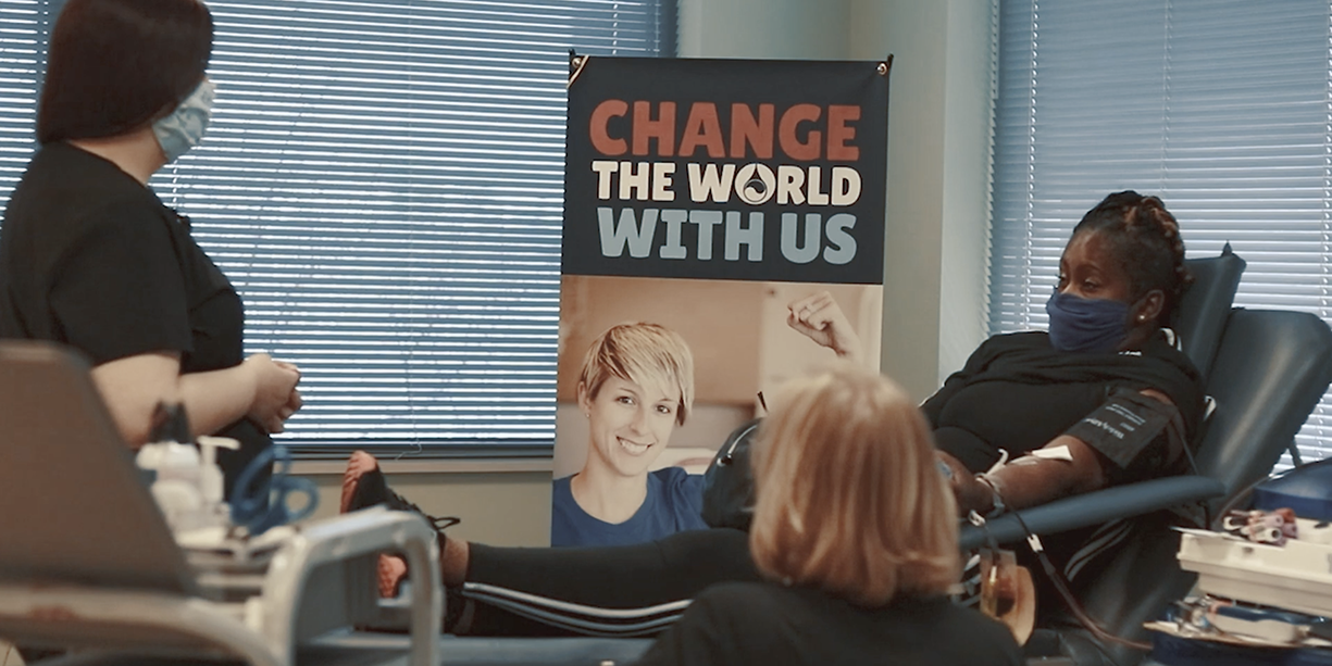 Woman giving blood